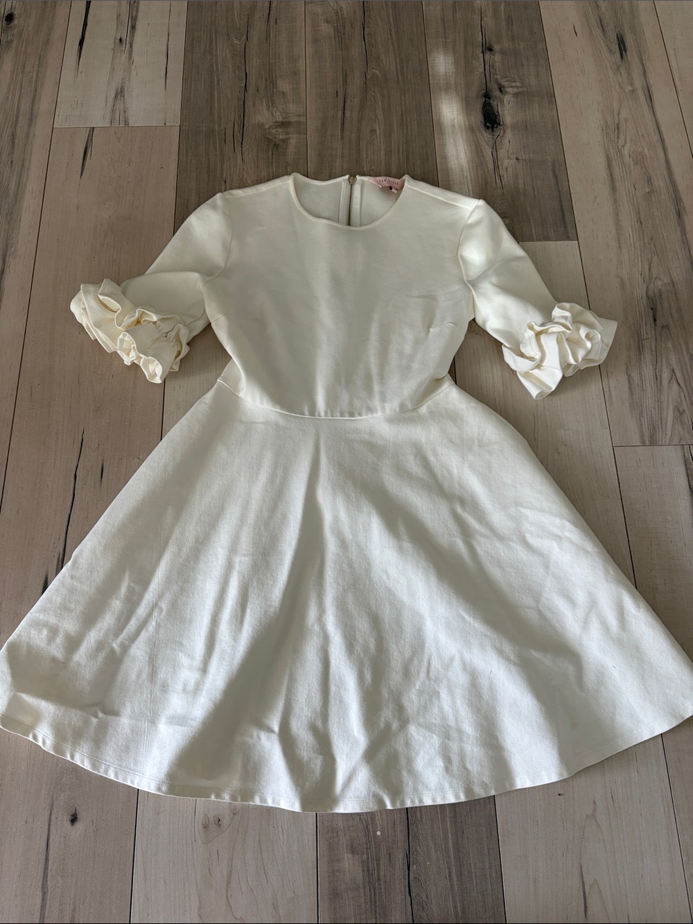 Ted Baker Women's Cream Party Dress with Ruffled Sleeves